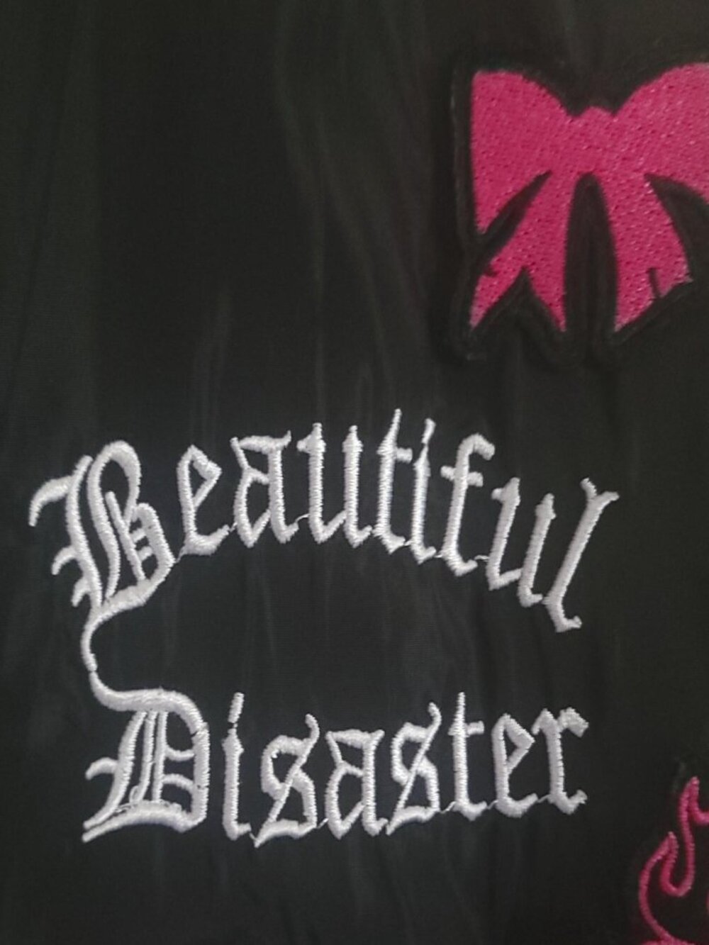 Beautiful Disaster Stronger Bomber Jacket Women's Curvy C1X Black Embroidered - Picture 7 of 12